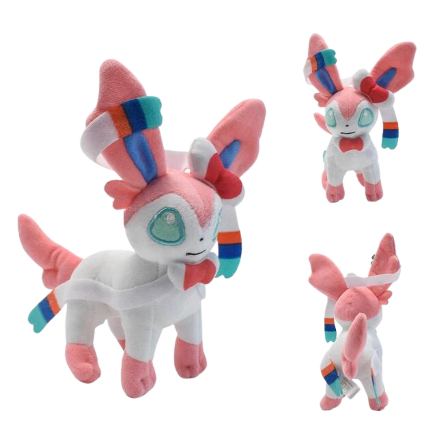 Detailed: Adorable Sylveon plush toy with soft, pink fur and intricate ribbon-like decorations. Perfect for cuddling or displaying as a collectible.
Lifelike: High-quality Sylveon plush toy featuring realistic details, including its expressive eyes and flowing ribbons. Ideal for Pokémon fans of all ages.